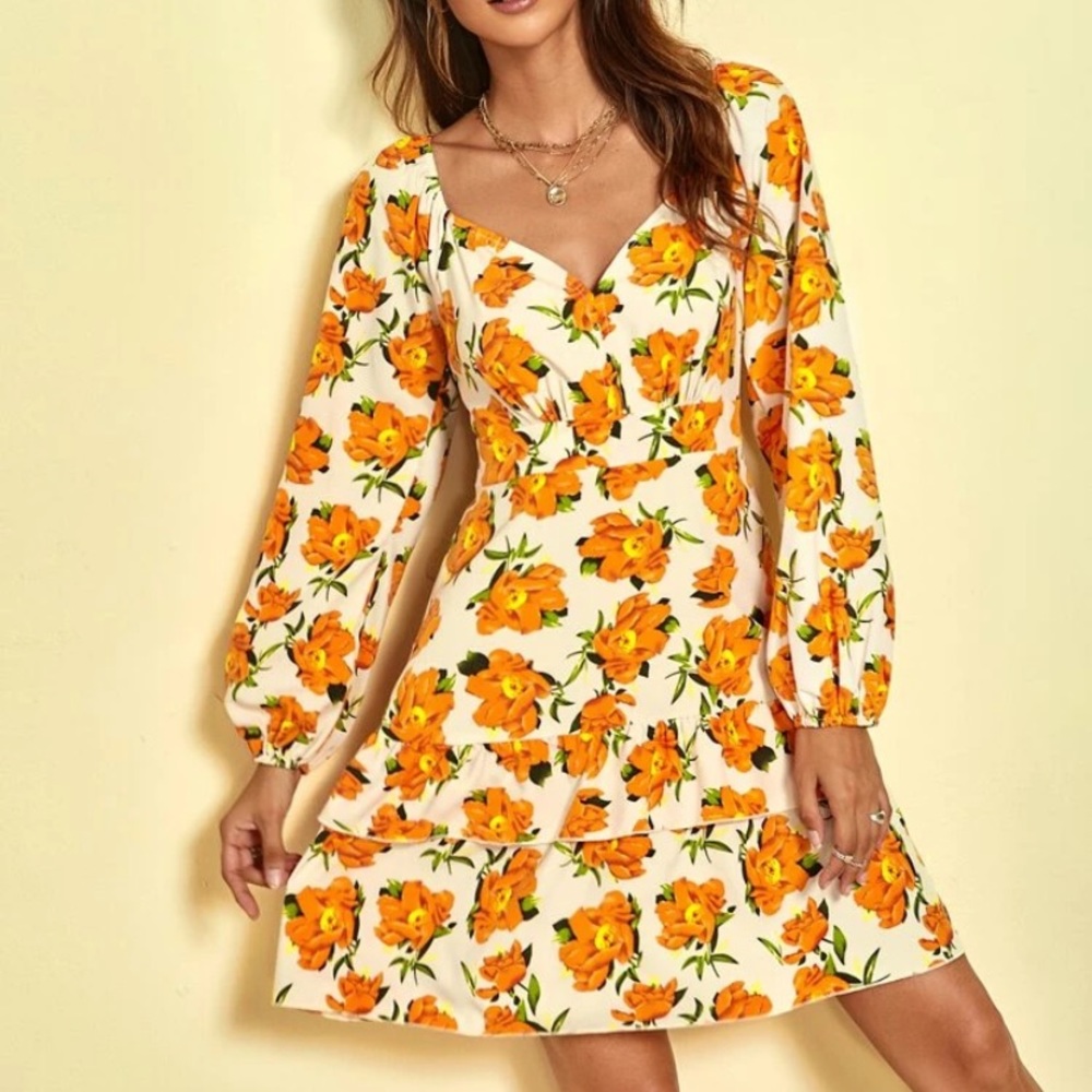 SHEIN lace up floral dress